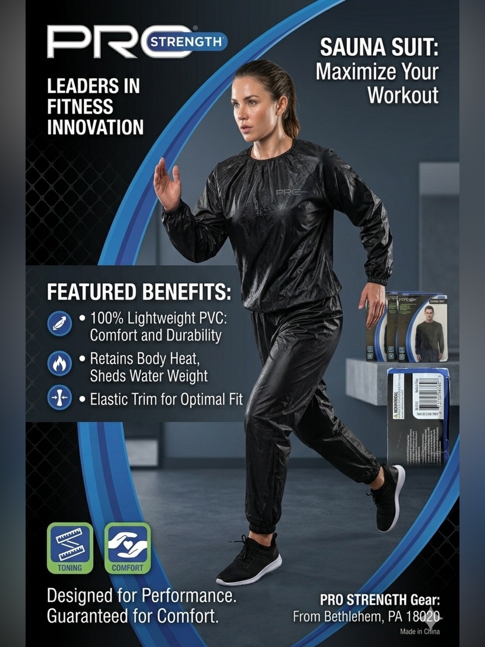 PRO STRENGTH Unisex Black Sauna Suit 2 Piece Set L/XL New